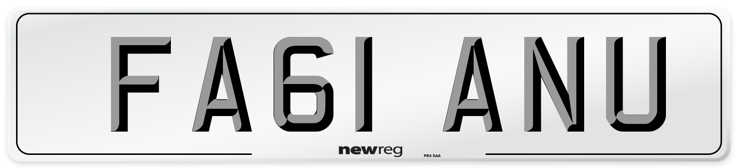 FA61 ANU Number Plate from New Reg